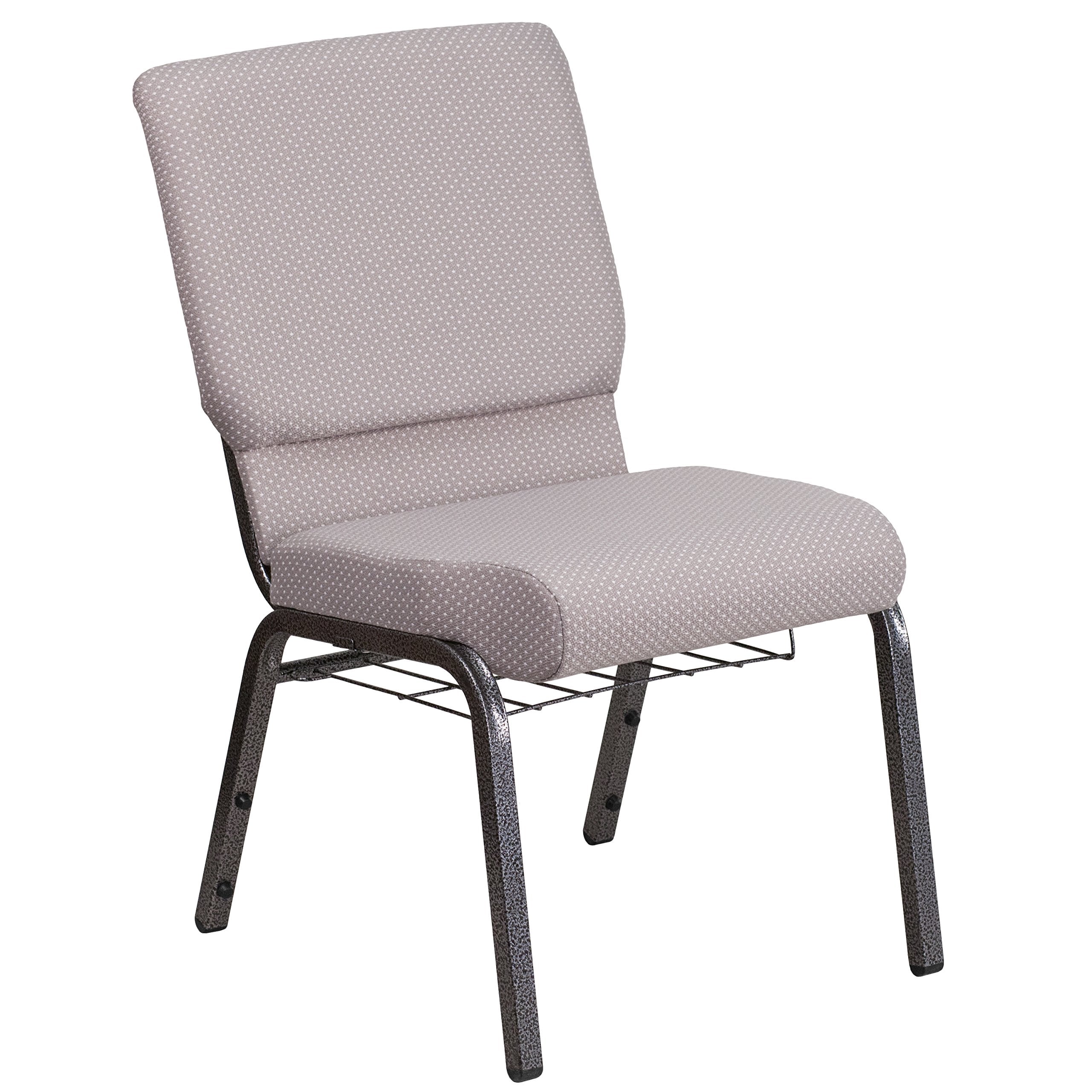 Flash Furniture Hercules Series 18.5''W Church Chair In Gray Dot Fabric With Book Rack - Silver Vein Frame